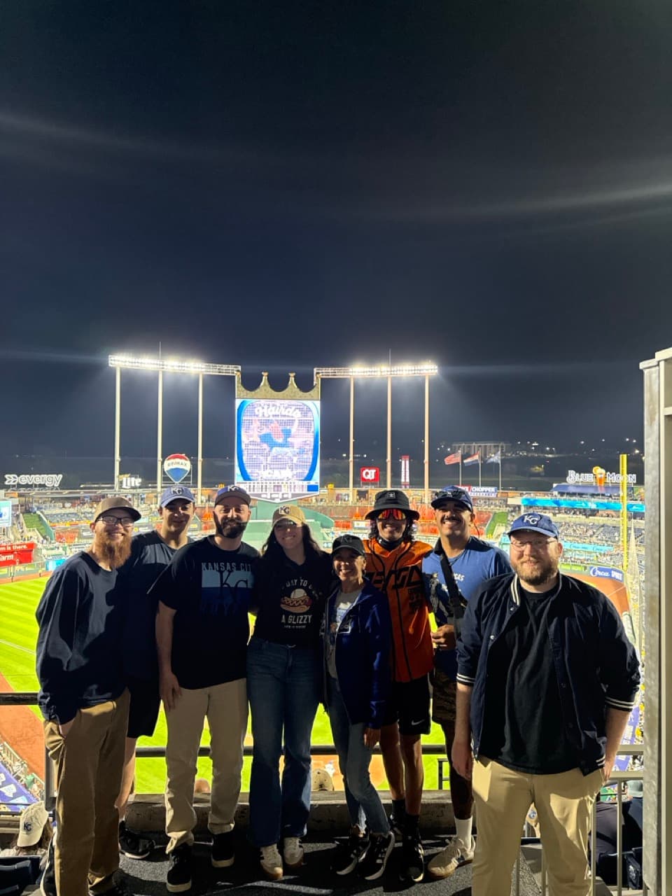 Garrett and friends together at a baseball game